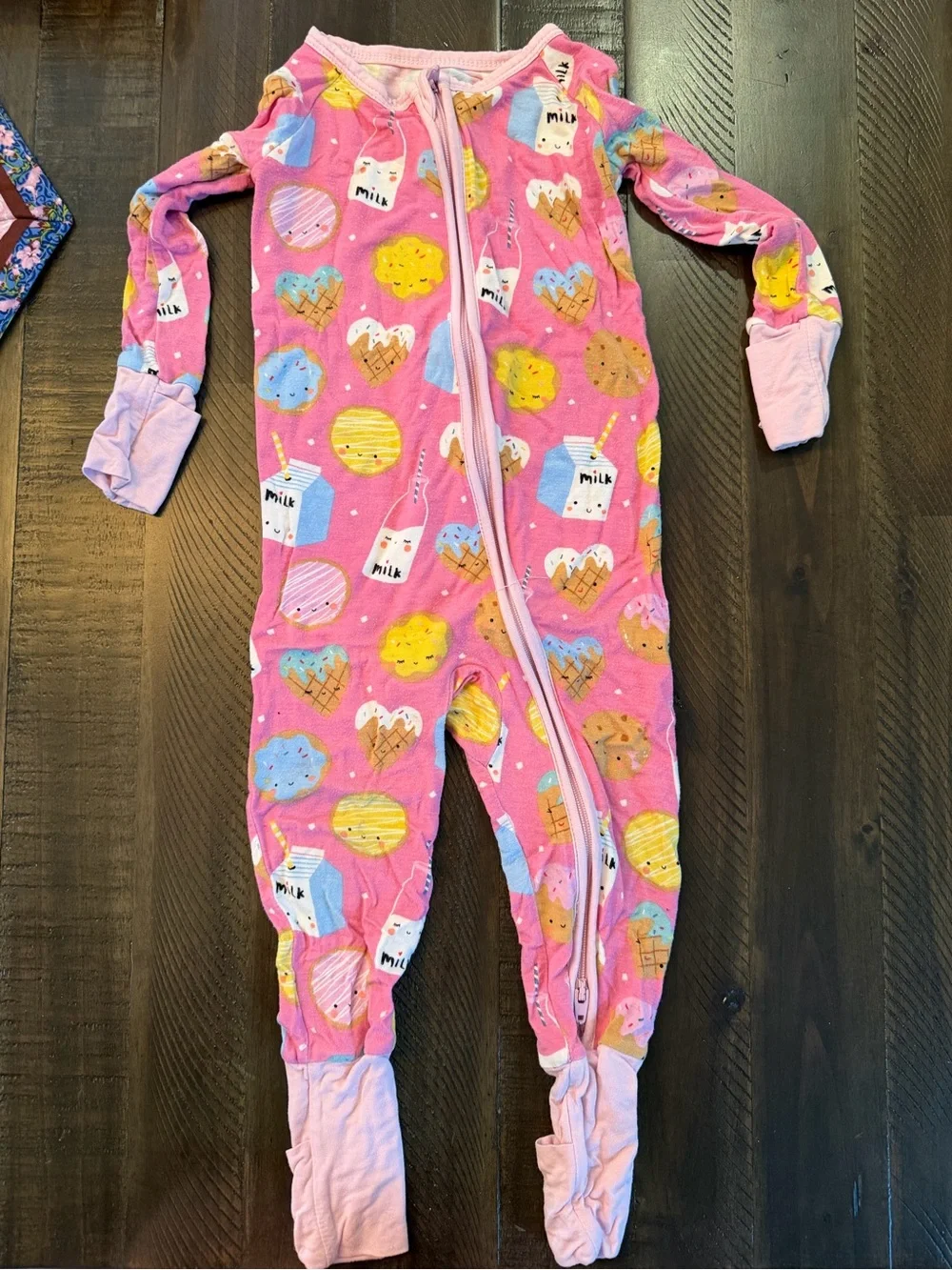 Little Sleepies Pink Milk & Treats Printed Footed One-Piece